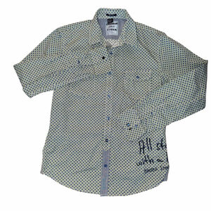 Men’s Desigual Button Down Shirt M Green Blue Geometric Slim Fit Casual